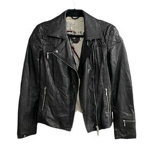 BLINK Leather Cropped Moto Biker Jacket Asymmetrical Zippers Black XS